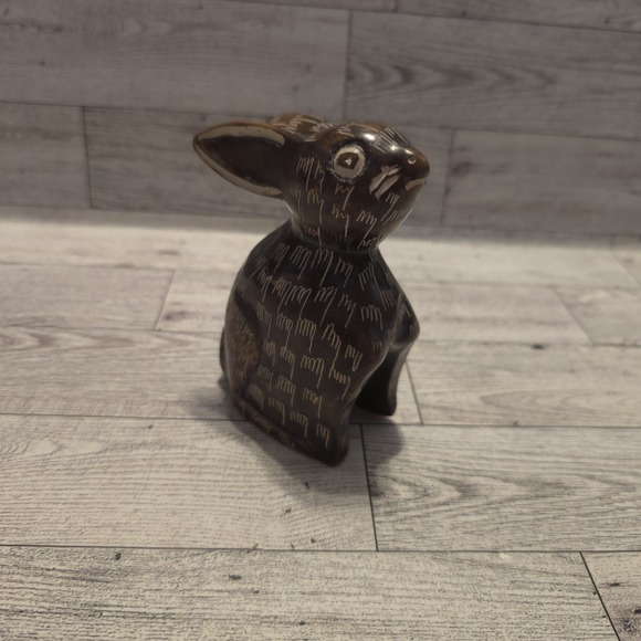 Other - Kenyan Soapstone Bunny Figurine Hand Carved Etched 5"
